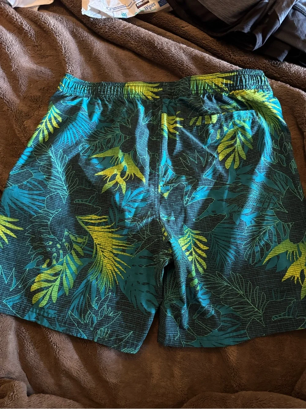 ZeroXposur Teal & Yellow Tropical Leaf Swim Shorts